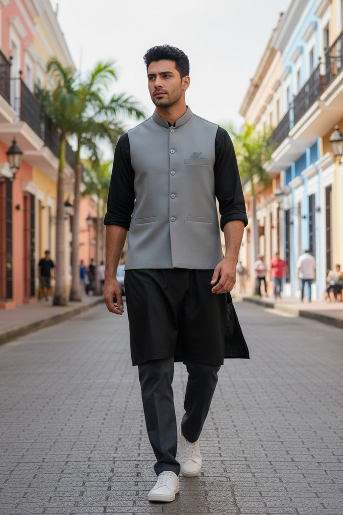 Light Grey - Suede - Mens Indian Waistcoat - UK Stock - 24 hr Dispatch - KCS2601 03KT26