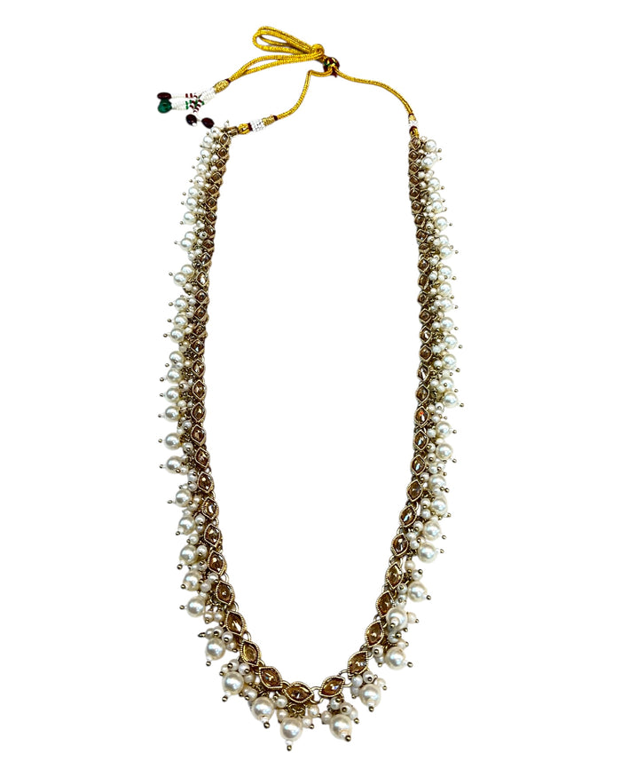 Light Pearl - Large Size Antique Gold Finish Long Necklace Set with Earrings - RAK408 KY 0525