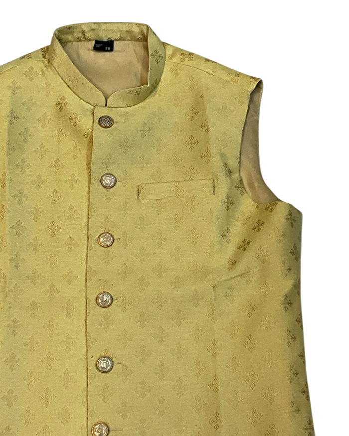 Light Yellow - Rich Brocade - Mens Traditional Waistcoat - UK Stock - VNS-JKT2601 02KV26