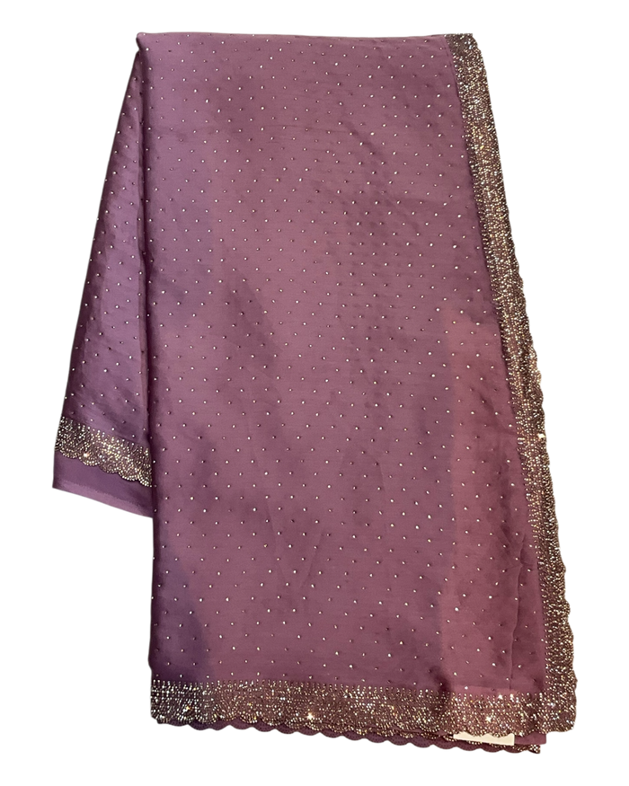 Lilac - Classic Satin Crepe Saree with Stone Work and Blouse Piece - UK stock - 24hr Dispatch - RS2533 VJ