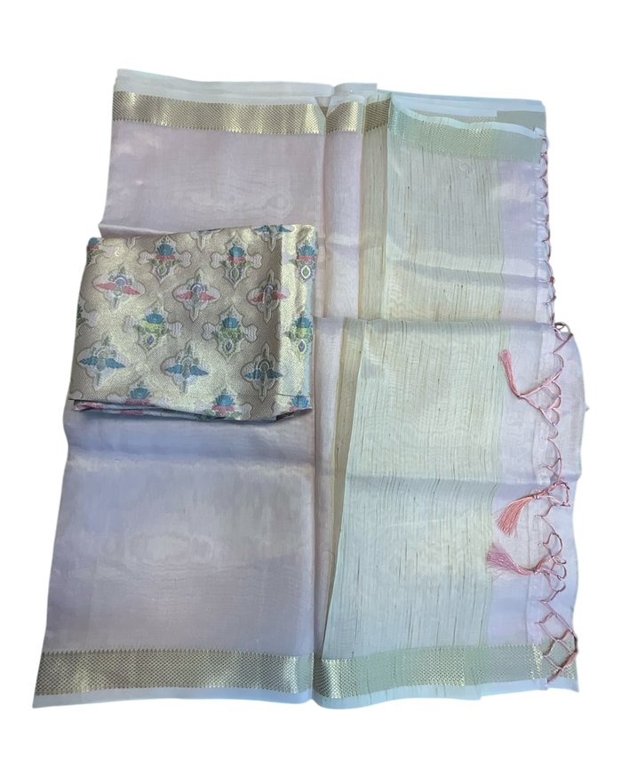 Lilac - Fancy Cotton Silky Saree with Brocade Blouse Piece - UK Stock - 2/3 days Delivery  12KP25 RT411004