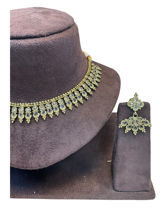 Lilac - Small Size Antique Gold Finish Necklace Set with Earrings - AE2501  A 0525