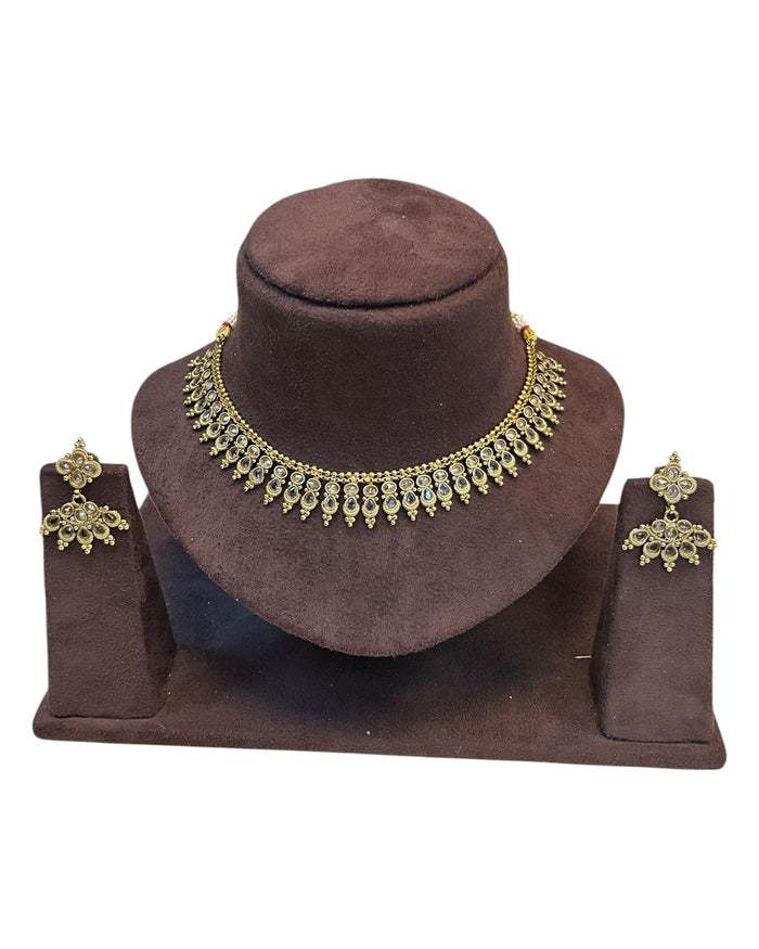 Lilac - Small Size Antique Gold Finish Necklace Set with Earrings - AE2501  A 0525