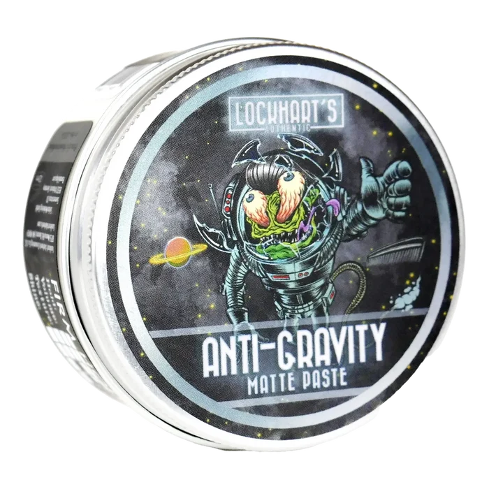 Nærbilde av Lockhart's Authentic Anti-Gravity matte paste etikett