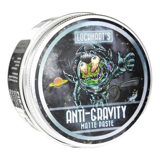 Nærbilde av Lockhart's Authentic Anti-Gravity matte paste etikett