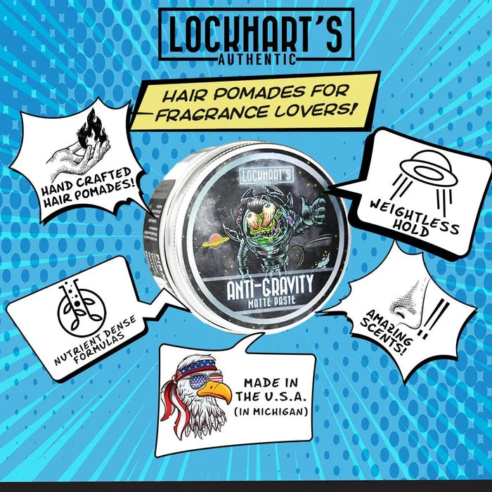 Lockhart's Anti-Gravity matte hårpaste i metallboks med romtema