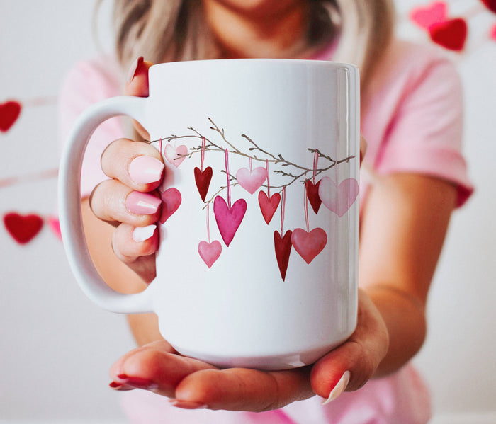 Love You a Latte Shop - Valentine's Day Hearts on Branch 15 oz Mug