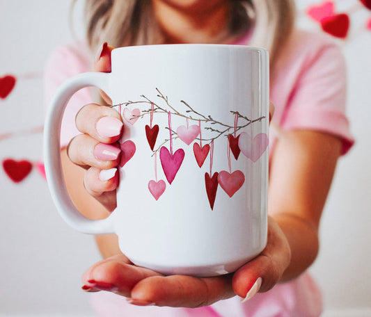 Love You a Latte Shop - Valentine's Day Hearts on Branch 15 oz Mug