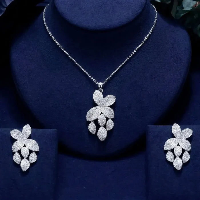 Modern CZ Pavé Bridal Jewelry Set | Silver & Gold Necklace Set