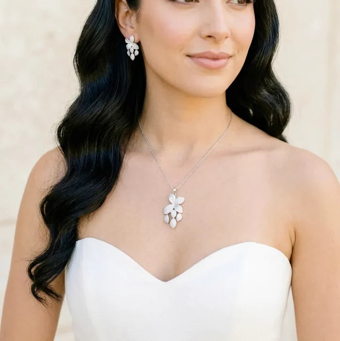 Modern CZ Pavé Bridal Jewelry Set | Silver & Gold Necklace Set
