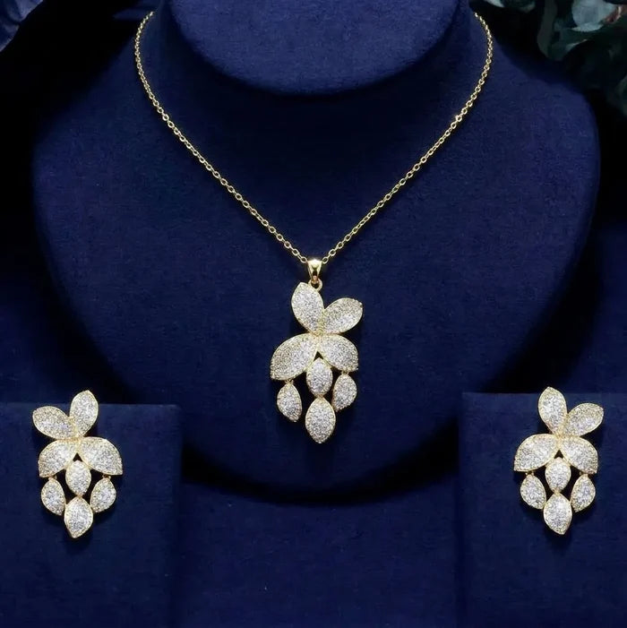 Modern CZ Pavé Bridal Jewelry Set | Silver & Gold Necklace Set