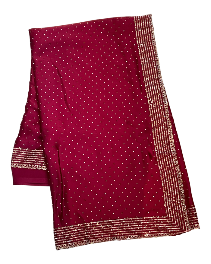 Magenta - Classic Satin Crepe Saree with Stone Work and Blouse Piece - UK stock - 24hr Dispatch - RS2531 VY