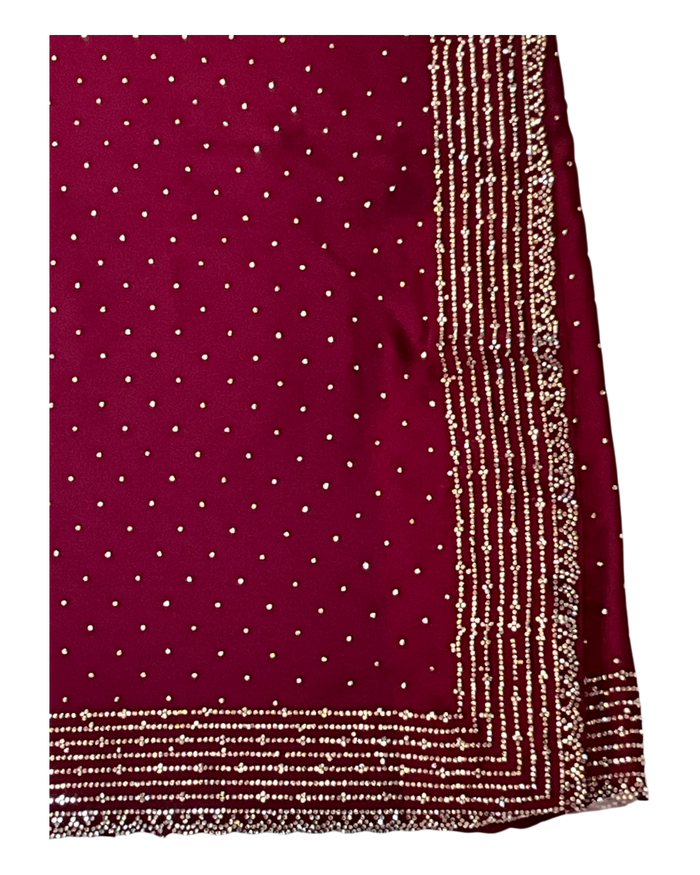 Magenta - Classic Satin Crepe Saree with Stone Work and Blouse Piece - UK stock - 24hr Dispatch - RS2531 VY
