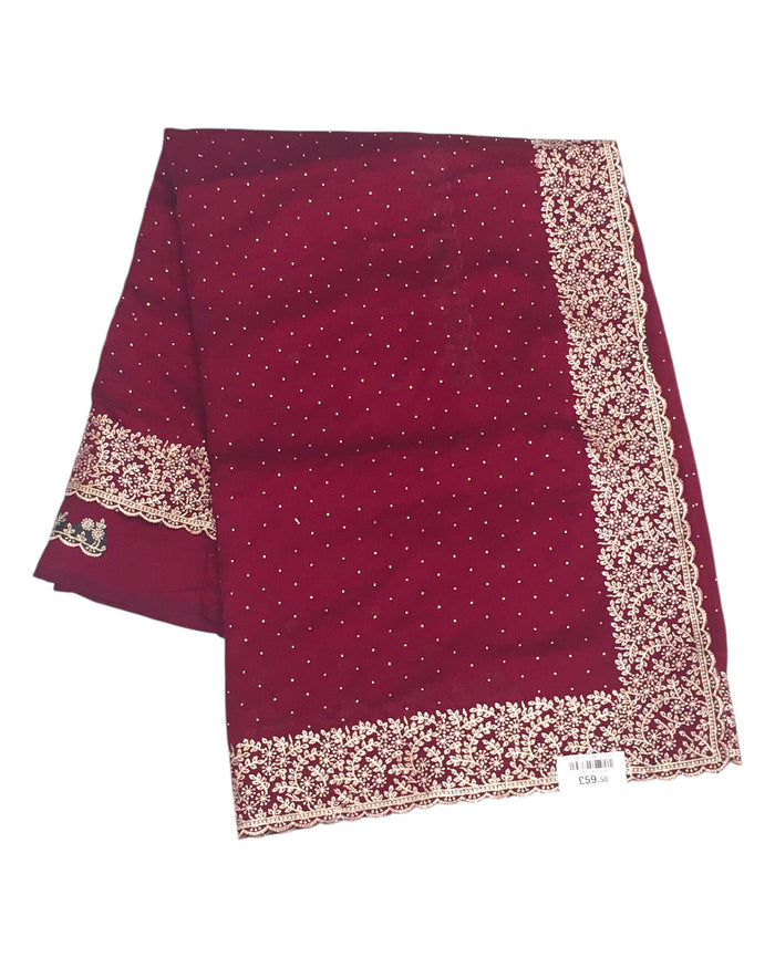 Magenta Pink - Chiffon Crepe - Party Wear Embroidered Saree with Blouse Piece - SP2504012 KP