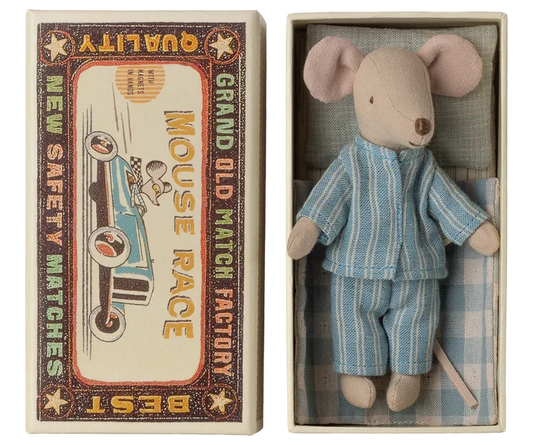 Maileg Big Brother Mouse in a Matchbox (Blue PJs)