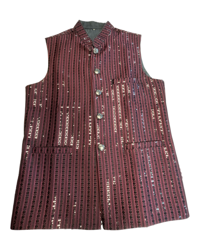 Maroon - Rich All Over Sequins Embroidered - Mens Indian Waistcoat - UK Stock - 24 hr Dispatch - KCS2602 03VT26