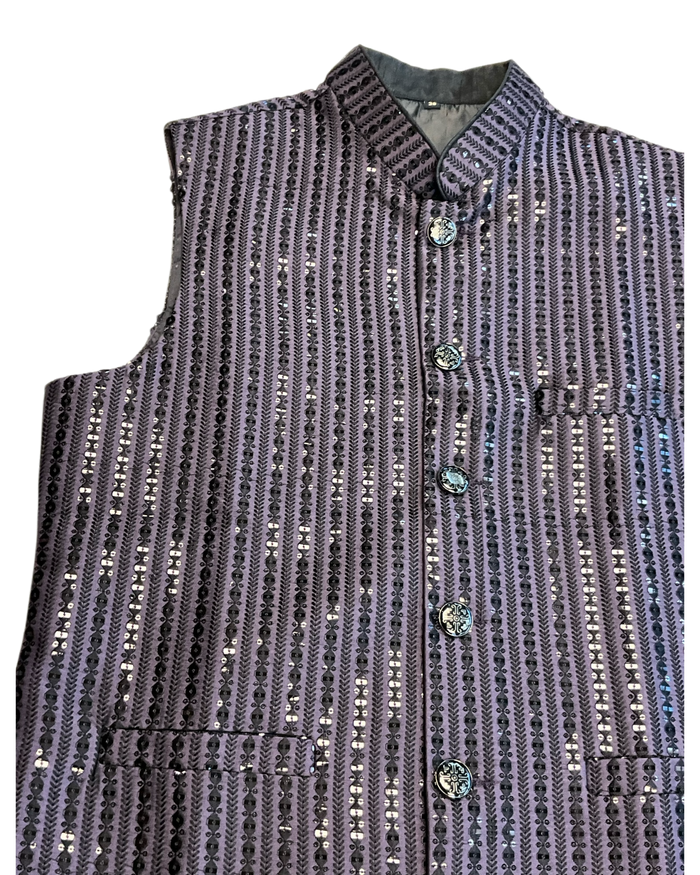 Mauve / Purple - Rich All Over Sequins Embroidered - Mens Indian Waistcoat - UK Stock - 24 hr Dispatch - KCS2602 03VT26