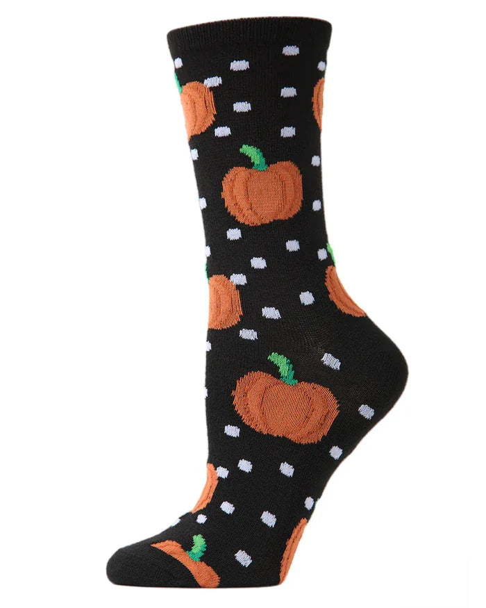 MeMoi Women's Pumpkin Polka Dot Festive Crew Socks