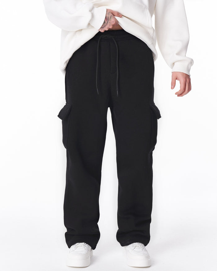 Men's Fleece Black Cargo Sweatpants