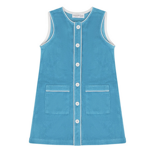Minnow French Terry Button Down Dress in Cerulean Blue