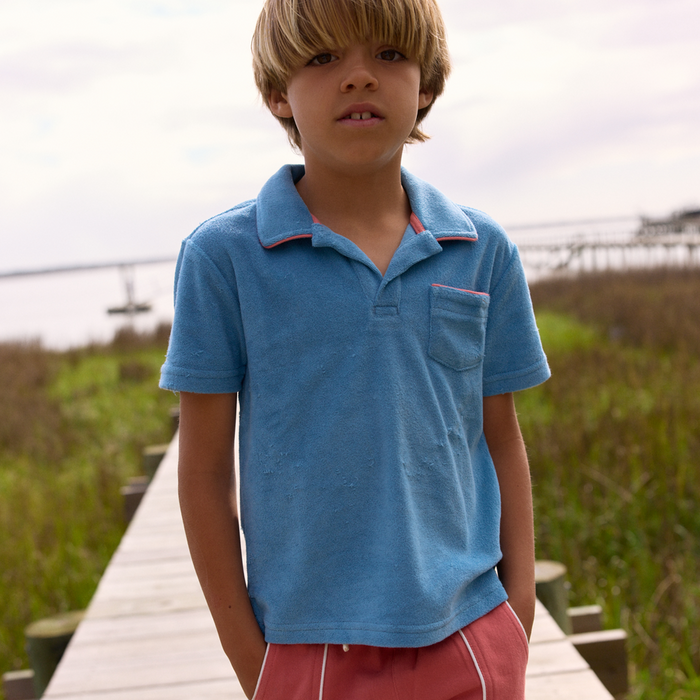 Minnow French Terry Polo in Cerulean Blue