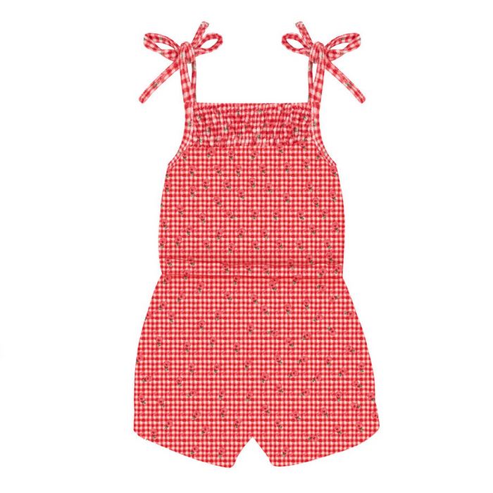 Minnow Girls Cranberry Gingham French Terry Romper