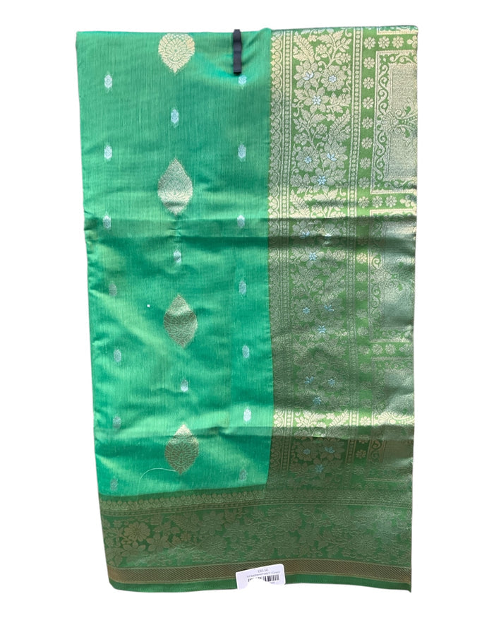 Mint Green - Handloom  - Cotton Silky Banarasi Saree with Blouse Piece - RP84005 10KP25