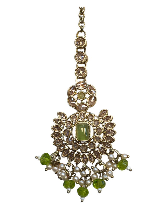 Mint Henna Green - Large - Antique Gold Finish Traditional Tika Head piece - Bollywood - Weddings - PRI1773  11V24