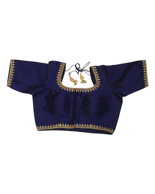 Navy Blue - Dupion Silky Saree / Lehenga blouse - 42" Bust (UK 16) Can be let out to size 18  - KP272 01Hp25