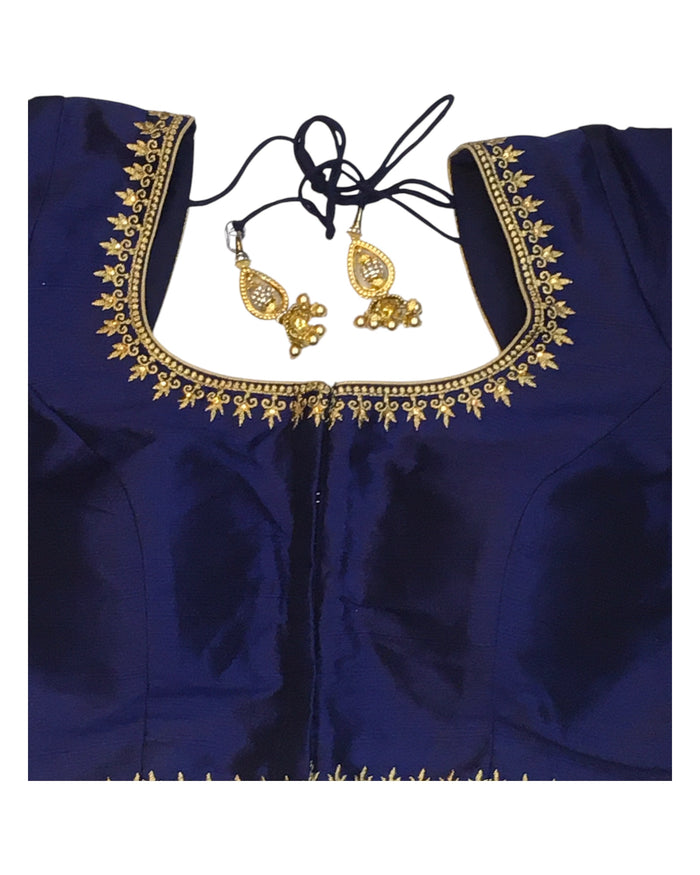 Navy Blue - Dupion Silky Saree / Lehenga blouse - 42" Bust (UK 16) Can be let out to size 18  - KP272 01Hp25