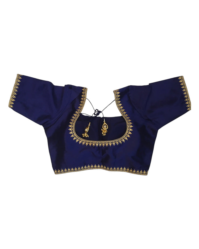 Navy Blue - Dupion Silky Saree / Lehenga blouse - 42" Bust (UK 16) Can be let out to size 18  - KP272 01Hp25