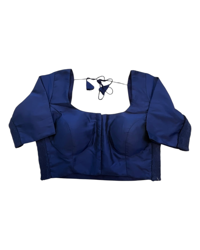 Navy Blue - HYBRID Silky Saree blouse - With Elastic on both side for Great fit - Size 36",38", 40" S M L  - VAM1216 Ap