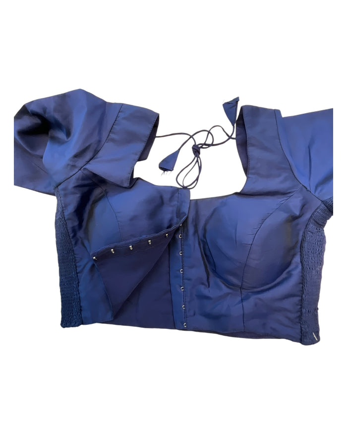 Navy Blue - HYBRID Silky Saree blouse - With Elastic on both side for Great fit - Size 36",38", 40" S M L  - VAM1216 Ap
