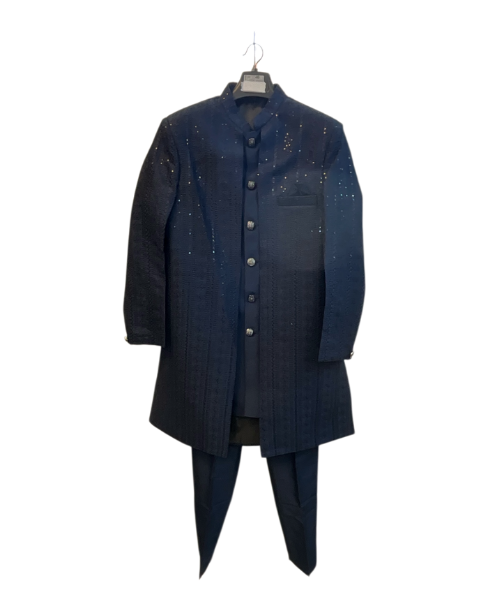 Navy Blue - Mens Knee Length  Jacket with Long Waistcoat - Sherwani / Indo-Western - Fantastic Fit - KCS6625 03TT26