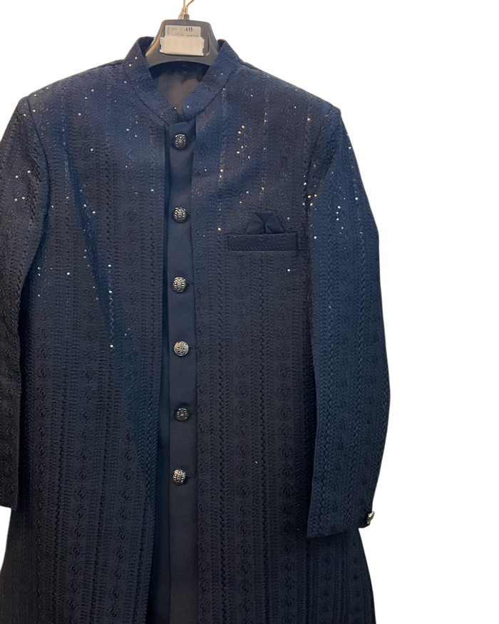 Navy Blue - Mens Knee Length  Jacket with Long Waistcoat - Sherwani / Indo-Western - Fantastic Fit - KCS6625 03TT26