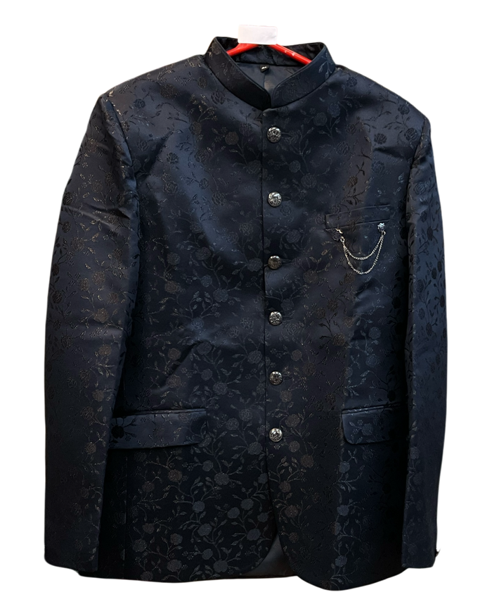 Navy Blue - PREMIUM Slim Fit Mens Self Brocade BandhGala / Prince / Chinese Collar Jacket - Fantastic Fit - CS2602 01TT26