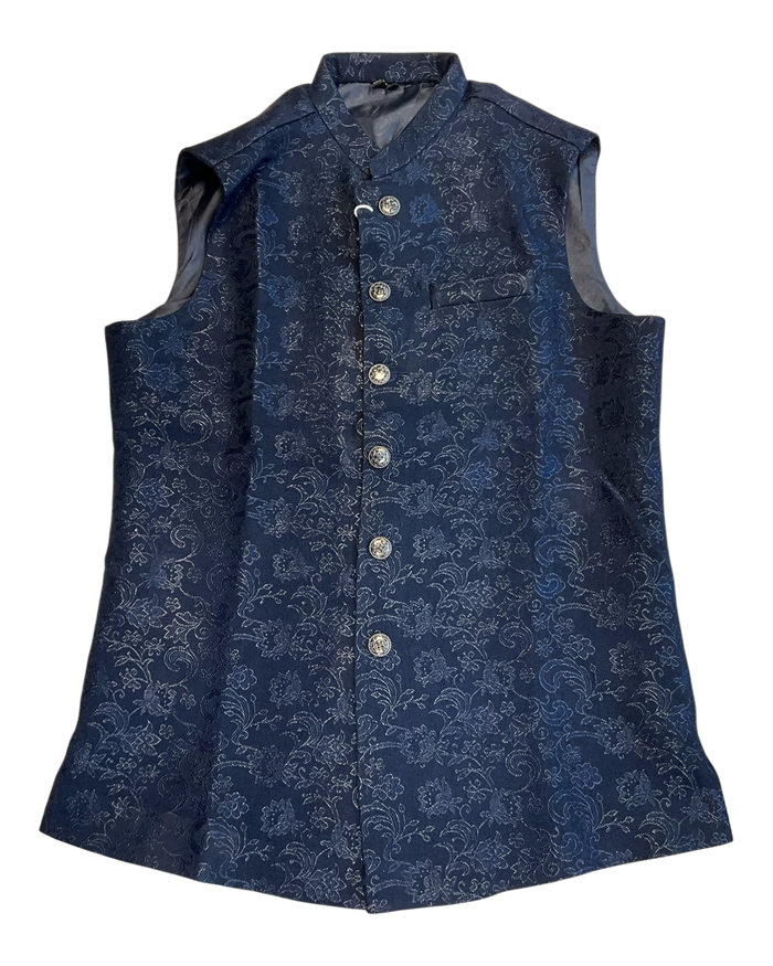 Navy Blue - Self Brocade - Premium Banarasi Handloom Mens Indian Waistcoat - UK Stock - 24 hr Dispatch - VNS2601 03KP26