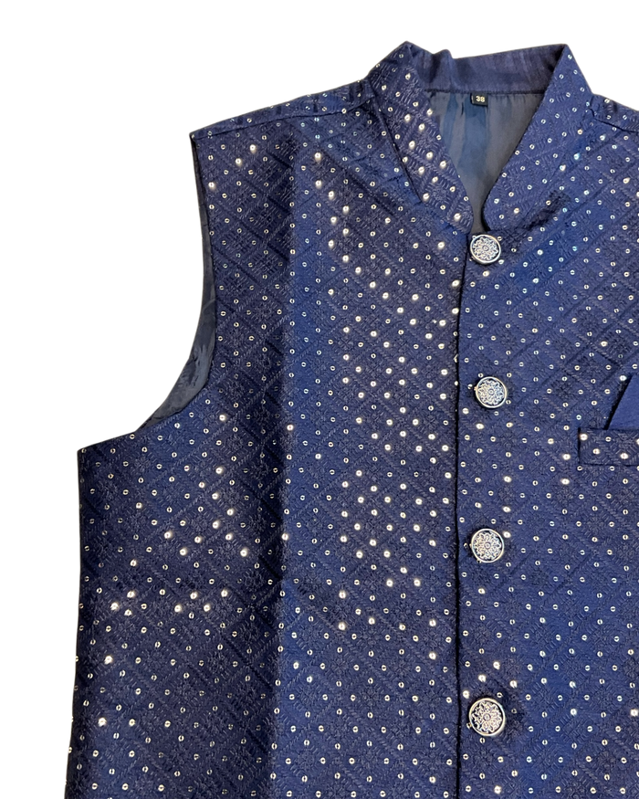 Navy Blue - Sequins All Over Embroidered - Mens Indian Waistcoat - UK Stock - 24 hr Dispatch - KCS4785 03KR26