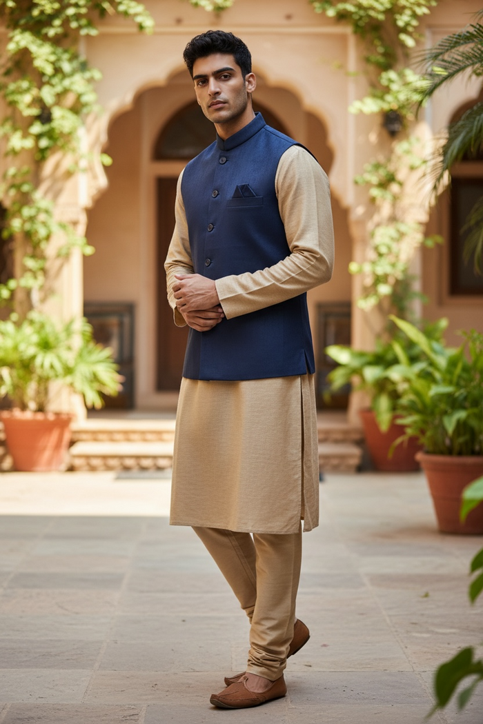 Navy Blue - Suede - Mens Indian Waistcoat - UK Stock - 24 hr Dispatch - KCS2601 03KT26