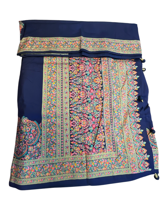 Navy Blue - Traditional Block Printed Dupion Silky Saree with Blouse Piece - UK Stock - 2/3 days Delivery  12KC25 K915