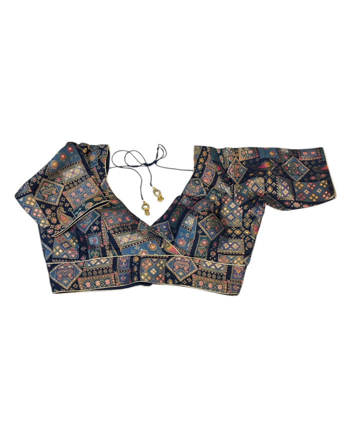 Navy Petrol Blue - Banarasi Brocade Saree / Lehenga blouse - 36" Bust (UK 10) Can be let out to size 12  - VFJ204 01KP25