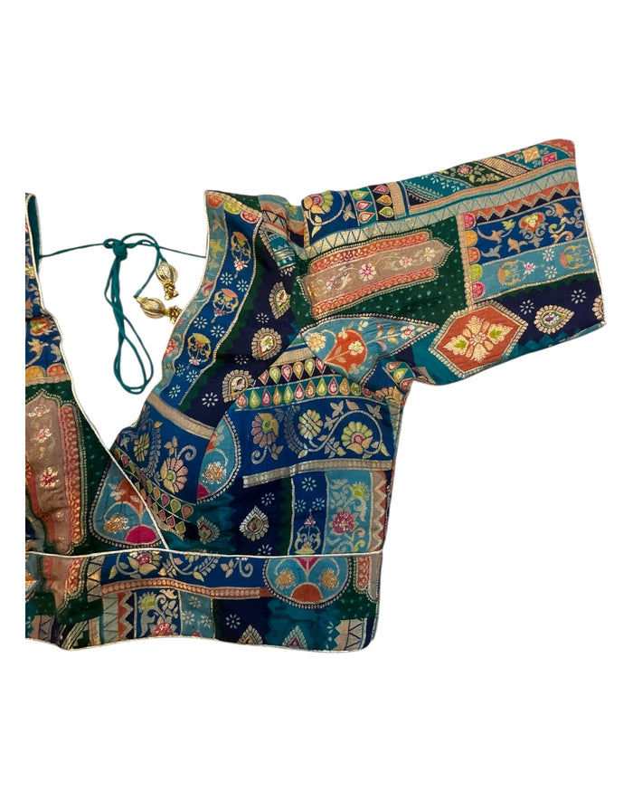 Navy Petrol Blue - Banarasi Brocade Saree / Lehenga blouse - 40" Bust (UK 14) Can be let out to size 16  - VFJ204 01KP25