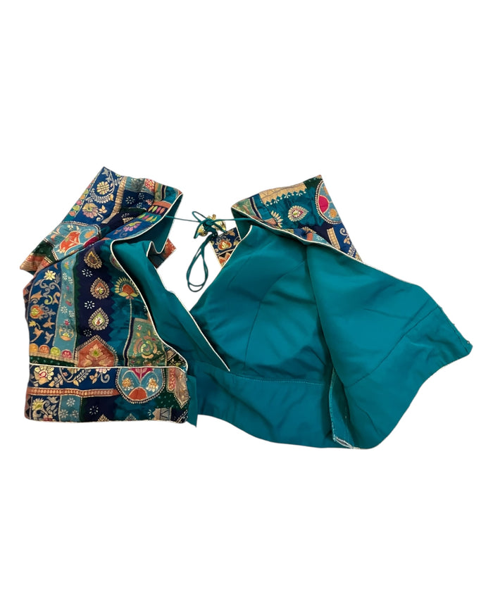 Navy Petrol Blue - Banarasi Brocade Saree / Lehenga blouse - 40" Bust (UK 14) Can be let out to size 16  - VFJ204 01KP25