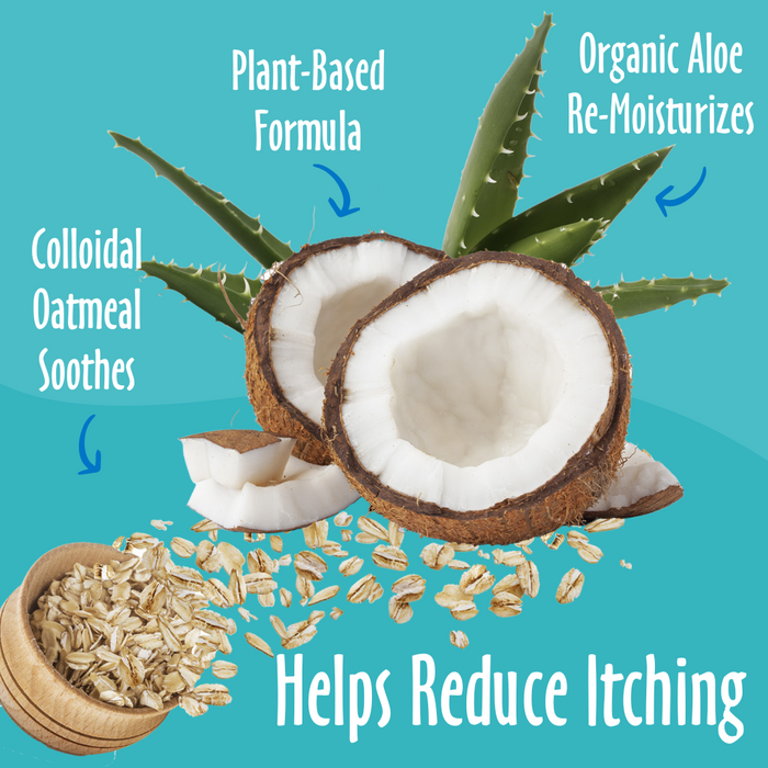 Helps Reduce Itching elements like Colloidal, Organic Aloe, Plant-Based and their benefits.