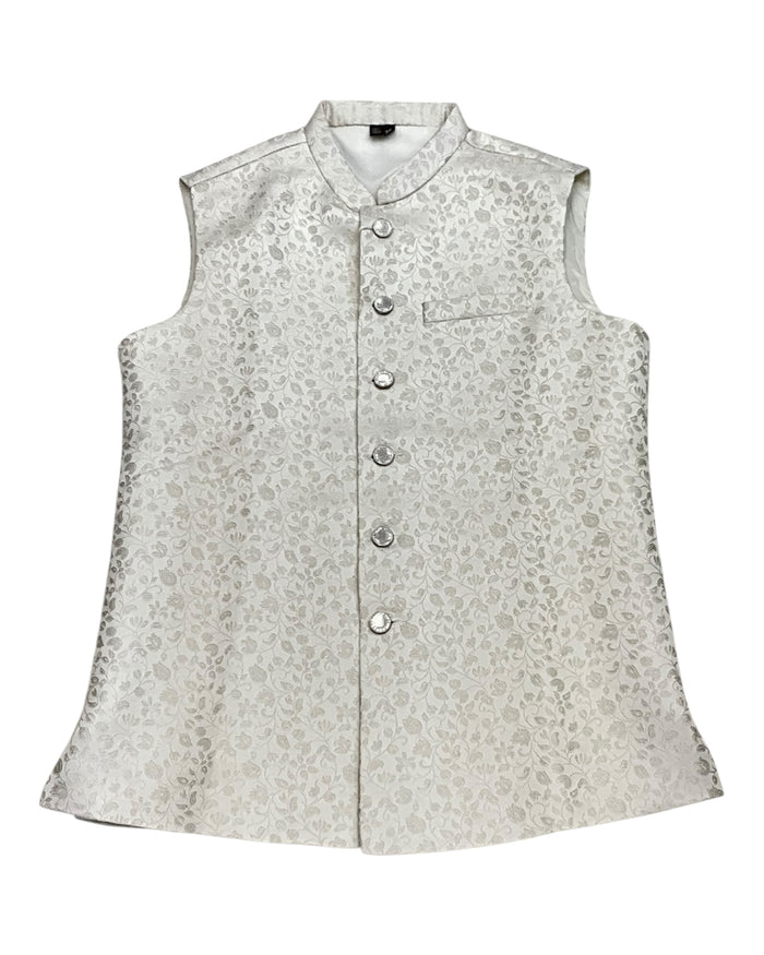 Off White / Cream  Self Banarasi Brocade - Premium Mens Waistcoat - VNS-JKT16 10KP25
