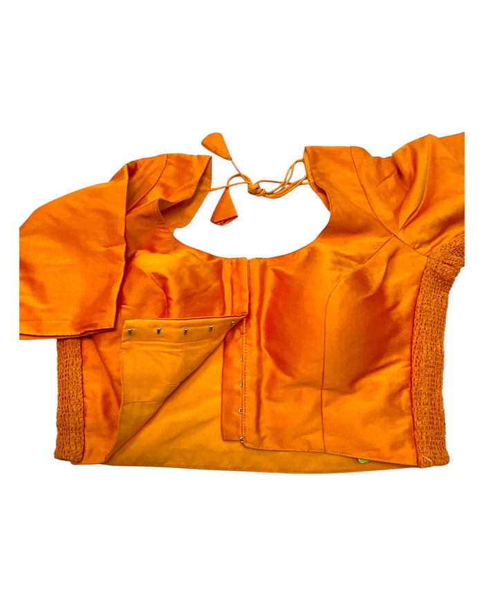 Orange - HYBRID Silky Saree blouse - With Elastic on both side for Great fit - Size 36",38", 40" S M L  - VAM1216 Ap