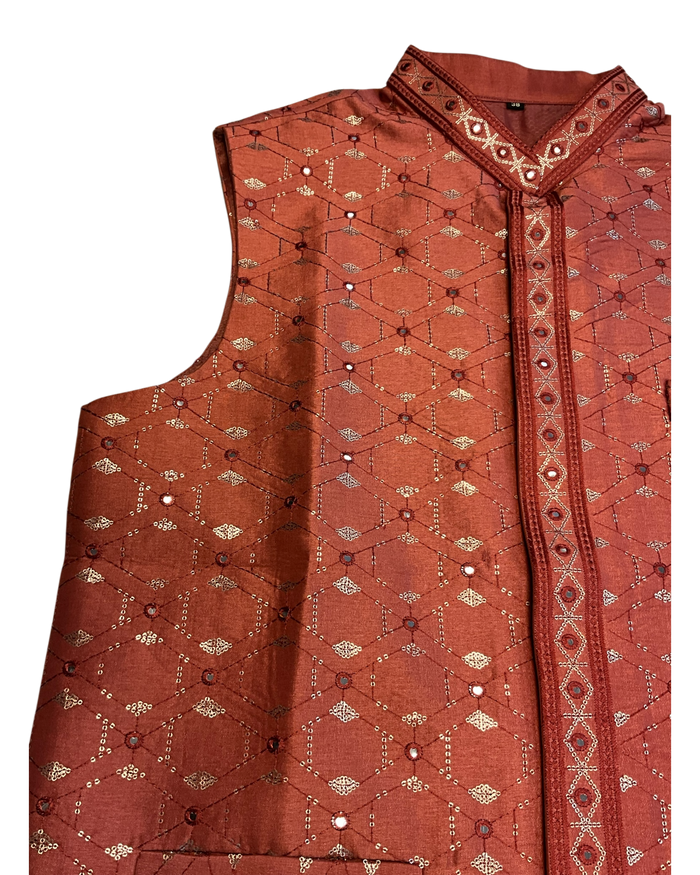 Orange - Mirror Work All Over Embroidered - Mens Indian Waistcoat - UK Stock - 24 hr Dispatch - KCS4782 03KP26