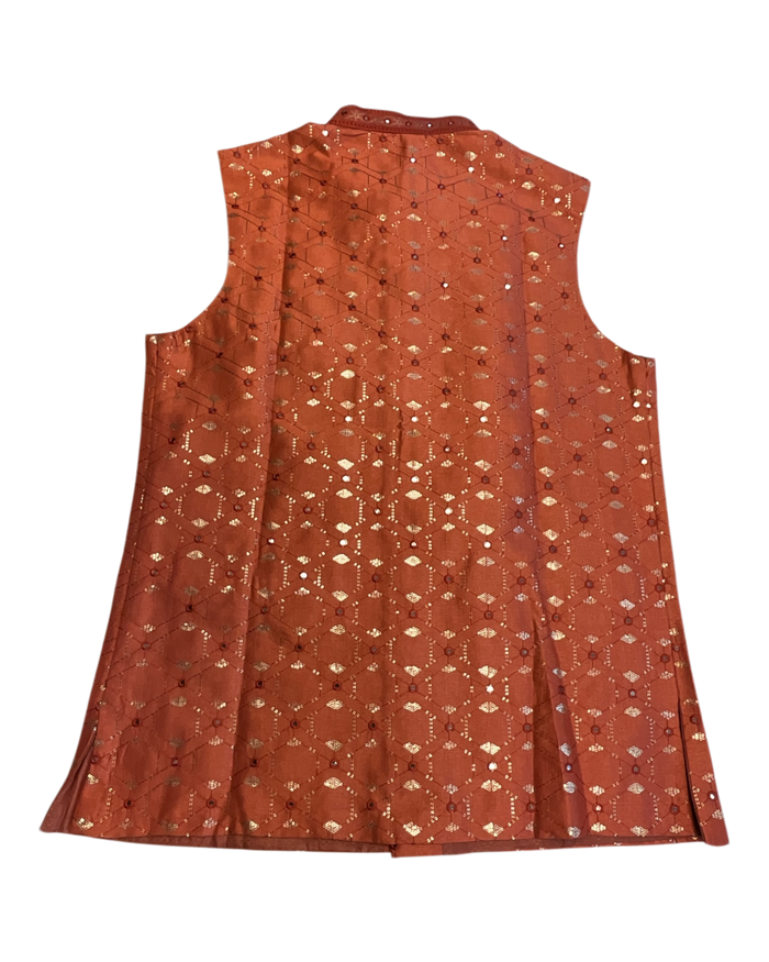 Orange - Mirror Work All Over Embroidered - Mens Indian Waistcoat - UK Stock - 24 hr Dispatch - KCS4782 03KP26