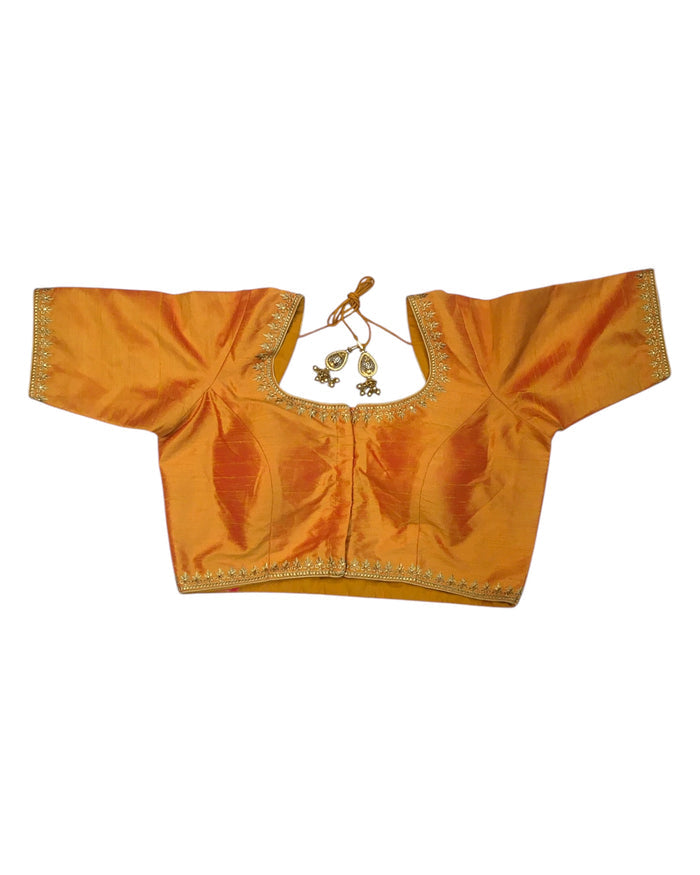 Orange / Amber - Dupion Silky Saree / Lehenga blouse - 42" Bust (UK 16) Can be let out to size 18  - KP272 01Hp25