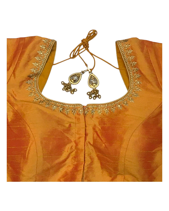 Orange / Amber - Dupion Silky Saree / Lehenga blouse - 42" Bust (UK 16) Can be let out to size 18  - KP272 01Hp25